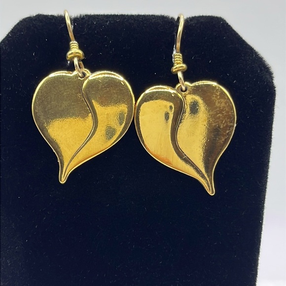 Laurel Burch Gold Heart Earrings Gold Plated Fish Hook Earrings Vintage - Picture 1 of 10